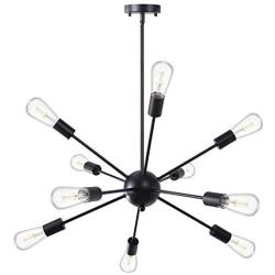 Wellmet Black Sputnik Chandeliers Lighting 10-Light, Modern Mid Century Pendant Light Fixtures Hanging Ceiling Lightfor Kitchen Island, Dining Room, Foyer