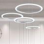 Royal Pearl Modern Chandelier LED 4-Rings Circular Pendant Light Flush Mount Pendant Lighting for Living Room Dining Room, 6000k, Silver