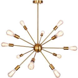 bgLight 12 Lights Sputnik Chandeliers Mid Century Semi Flush Mount Ceiling Light Modren Hanging Lighting Fixture for Dining Room Kitchen Island Living Room Bedroom, Gold