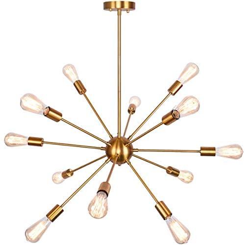 bgLight 12 Lights Sputnik Chandeliers Mid Century Semi Flush Mount Ceiling Light Modren Hanging Lighting Fixture for Dining Room Kitchen Island Living Room Bedroom, Gold