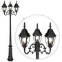 Outdoor Lamp Post Light, Waterproof Outdoor Street Light with Triple-Head Black Lamp Post Die-Cast Aluminum with Clear Glass Panels Pole Street Light for Pathway, Patio, Backyard,Garden