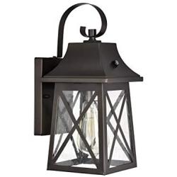 FLALINKO Dusk to Dawn Outdoor Wall Sconce - 14'' Farmhouse Porch Light in Oil Rubbed Bronze Finish with Clear Seedy Glass for Garage, Patio, Porch, Doorway, Entryway (ORB - Dusk to Dawn, Single Pack)