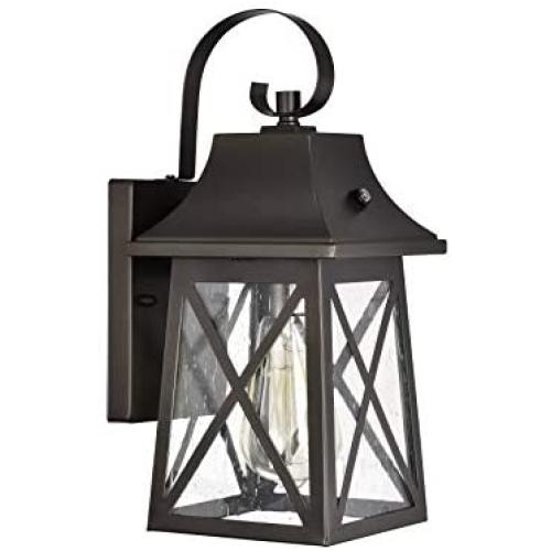 FLALINKO Dusk to Dawn Outdoor Wall Sconce - 14'' Farmhouse Porch Light in Oil Rubbed Bronze Finish with Clear Seedy Glass for Garage, Patio, Porch, Doorway, Entryway (ORB - Dusk to Dawn, Single Pack)