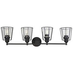 VINLUZ 4-Light Metal Cage Bathroom Vanity Light Industrial Wall Lighting with Clear Glass Shade Vintage Rustic Sconce Wall Light Fixtures for Dining Room Living Room Kitchen Hallway