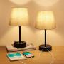 Dimmable Bedside Lamp Touch Lamp with USB Port and Outlet Nightstand Lamp with White Fabric Shade Table Lamps for Bedrooms Nightstand Lamps Set of 2 Table Lamps for Living Room Bedroom Lights