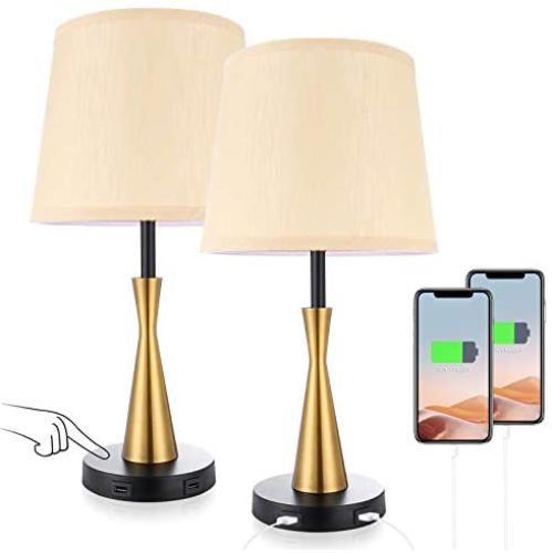 3 Way Dimmable Touch Control Bedside Desk Lamp Set with 2 USB Charging Ports, Acaxin 18.42Inch End Table Lamp for Living Room, Soft Touch Sensor Bed Light for Bedroom, Guest Room( Bulb Included)