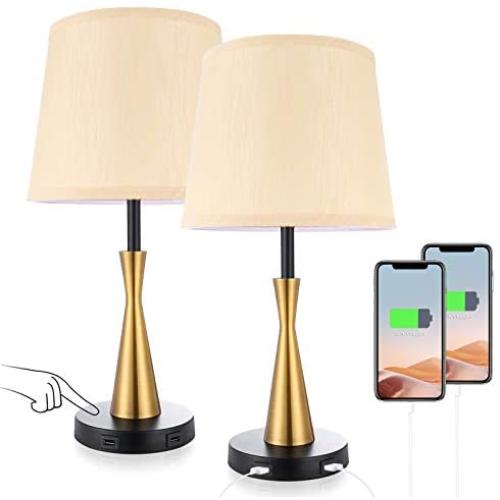 3 Way Dimmable Touch Control Bedside Desk Lamp Set with 2 USB Charging Ports, Acaxin 18.42Inch End Table Lamp for Living Room, Soft Touch Sensor Bed Light for Bedroom, Guest Room( Bulb Included)