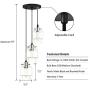 MOTINI 3 Light Cluster Pendant Lighting for Kitchen Island, Black and Brushed Nickel with Clear Glass, Dining Room Lighting Fixture Hanging Chandelier