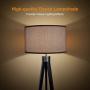LEPOWER Wood Tripod Floor Lamp, Flaxen Lamp Shade with E26 Lamp Base, Mid Century Standing Lamp, Modern Design Studying Light for Living Room, Study Room and Bedroom(Black)