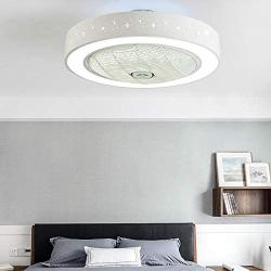 LITFAD 21.5'' Wide Dimmable Ceiling Fan Lighting Modernist Acrylic Round Flush Mount Light Simple Bedroom LED Hanging Ceiling Fan Lamp with Remote Control for Hotel Kids Room Dining Room - White