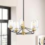 MOTINI 5 Light Large Chandelier in Black and Gold Brushed Brass Finish with Clear Glass Shades Ceiling Hanging Pendant Lighting Fixture for Dining Room Kitchen Bedroom