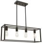 BONLICHT Rectangle Dining Room Lighting Fixture Hanging Oil Rubbed Bronze 4 Light Rustic Farmhouse Linear Chandelier Industrial Vintage Kitchen Island Metal Cage Pendant Light with Adjustable Rods