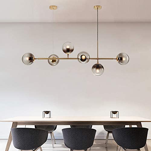 LITFAD Globe Shaped Island Lamp Smoke Gray Glass 6 Lights Dining Room Pendant Lighting Fixture Modern LED Chandelier in Brass Metal with Adjustable Cord for Bedroom Restaurant Hotel Bar LITFAD Globe Shaped Island Lamp Smoke Gray Glass 6 Lights Dining Room Pendant Lighting Fixture Modern LED Chandelier in Brass Metal with Adjustable Cord for Bedroom Restaurant Hotel Bar