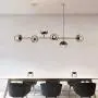 LITFAD Globe Shaped Island Lamp Smoke Gray Glass 6 Lights Dining Room Pendant Lighting Fixture Modern LED Chandelier in Brass Metal with Adjustable Cord for Bedroom Restaurant Hotel Bar