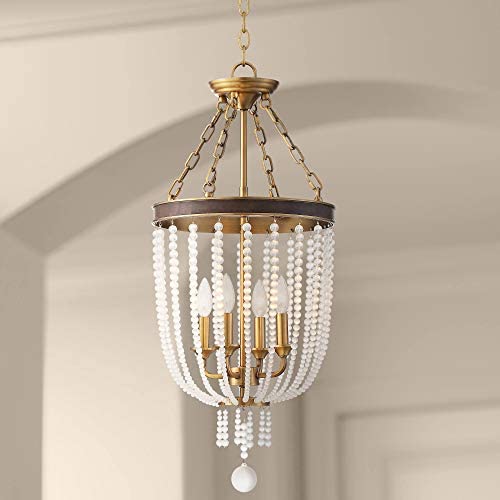 Ava Warm Brass Foyer Pendant Chandelier 14'' Wide Clear Crystal 4-Light Fixture for Dining Room House Foyer Kitchen Island Entryway Bedroom - Barnes and Ivy