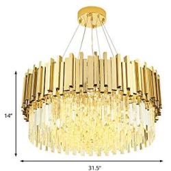 BAYCHEER Contemporary Crystal Chandelier Round Hanging Lamps 16 Lights Pendant Light Fixture Elegant Ceiling Light Fixture for Dinner Room, Bathroom Bedroom 31.5inch in Brass