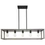 VINLUZ 5-Light Wood Chandelier Linear Industrial Kitchen Island Pendant Lighting Gray Wooden Frame Accents, Modern Dining Room Lighting Ceiling Hanging Farmhouse Light Fixtures for Entryway Foyer