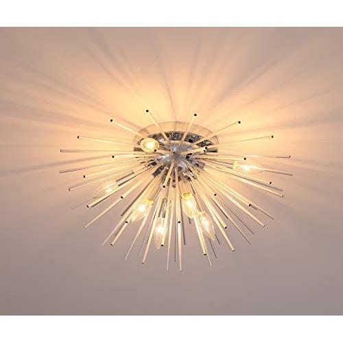 Dellemade Sputnik Chandelier, 8-Light Flush Mount Ceiling Light for Bedroom, Living Room, Dining Room, Office (Silver)