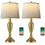 BOBOMOMO 25.25 Modern USB Table Lamp Set of 2 for Living Room Bedroom Bedside Lamps with Charging Port Fabric Drum Shade (Gold)