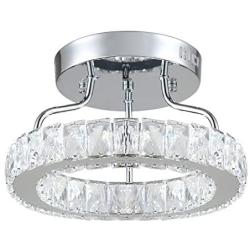 Maxax Semi-Flush Mount Crystal Chandelier Lighting LED Chandelier Ceiling Light for Hallway, Kitchen, Dining Room, Kids Room, Chrome Finish(Cool White)