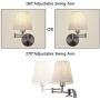 Bedside Wall Mount Light with Dimmable Switch and USB Port, Swing Arm Fabric Shade Wall Sconce Light with Plug in Cord, Wall Lamp Perfect for Bedroom, Living Room and Hotel
