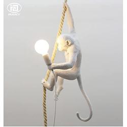 IJ INJUICY Loft Vintage Resin Hemp Rope Monkey Pendant Light Fixture Industrial Retro E26 Edison Ceiling Pendant Lamp for Dining Living Room Childrens Bedroom Bar Cafe