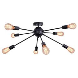 KOSTOMO 8-Light Sputnik Chandelier Black Ceiling Light Rustic Flush Mount Kitchen Lighting Modern Lamp Fixtures for Bathroom Dining Room Bedroom Hallway （8C Lights-Black）