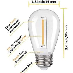 Shatterproof LED S14 Outdoor String Light Bulb,Non-Dimmable,Worm White 2200K,100LM,Plastic Bulbs, E26 Base (15PACK)