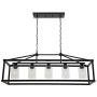 BONLICHT Kitchen Island Lighting 5 Light Modern Farmhouse Metal Cage Chandeliers with Clear Glass Shade Black Industrial Rectangle Dining Room Light Fixture Hanging Pendant Lamp for Foyer Bar Entryway
