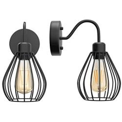 Tipace Rustic Wall Sconces 2 Pack, Industrial Wire Cage Wall Sconce, Black Vintage Wall Light Fixture for Bedroom Farmhouse Kitchen Living Room(Exclude Bulb)