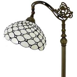 Tiffany Style Reading Floor Lamp Lighting W12H64 Inch Amber Stained Glass Crystal Pear Bead Shade Antique Adjustable Arched Base S005 WERFACTORY Lamps Living Room Bedroom Beside Table Lover Gifts