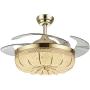 YEELED Light 42 Inch Invisible Reversible Ceiling Fans with 3 Changing Light Color Retractable Ceiling Fan Chandelier with Remote Control for Indoor Living Room Bedroom Dining Room Ceiling Light Kits with Fans (42 Inch, Gold-01)