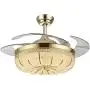 YEELED Light 42 Inch Invisible Reversible Ceiling Fans with 3 Changing Light Color Retractable Ceiling Fan Chandelier with Remote Control for Indoor Living Room Bedroom Dining Room Ceiling Light Kits with Fans (42 Inch, Gold-01)