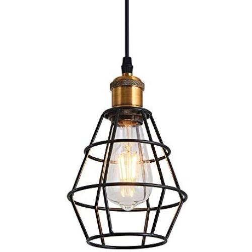 UOFUS Pendant Light Fixture Chandelier Lighting Indoor Black Basket Cage Hanging Ceiling Lamp for Kitchen Island Dining Room Bar