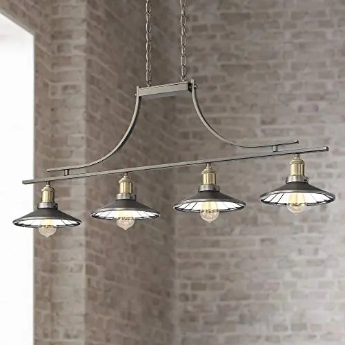 Emile Oiled Rubbed Bronze Large Linear Island Pendant Chandelier 43 1/2'' Wide Farmhouse Industrial Rustic LED 4-Light Fixture for Kitchen Island Dining Room - Franklin Iron Works