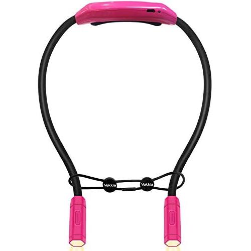 Vekkia Rechargeable Book Light Neck Lamp - LED Reading Lights with 3 Colors, 9 Brightness Levels, Flexible Soft Rubber Arms, Hands Free for for Bookworms, Crafts & Runner (Pink, Buckle Rope Included)