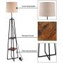 CASATOCA Floor Lamp with Shelves, Standing Reading Lamp, Display Shelves Floor Lamp, Simple Modern Floor Light, Linen lampshade, Metal Leg, for Living Room, Bedroom, dormitory or office, Rustic Brown