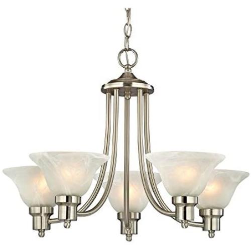Design Classics Lighting Satin Nickel Modern Hanging Chandelier Light Fixture with Alabaster Glass Shades