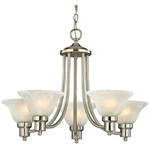 Design Classics Lighting Satin Nickel Modern Hanging Chandelier Light Fixture with Alabaster Glass Shades