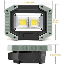 Portable LED Work Light, 30W 1500LM Rechargeable Waterproof COB Floodlight, Super Bright Camping Lights with Stand Built-in Power Bank for Indoor Outdoor Lighting, Gray, 2Pack