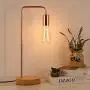 Rose Gold Table Lamp - Industrial Nightstand Lamp, Modern Desk Lamp with Wood Base for Bedroom Living Room Guest Room Coffee Table Dressers