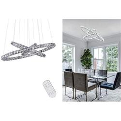 KAI Crystal Chandelier Island Pendant Light Dimmable with Remote Control Temperature Adjustable LED Contemporary Lamp with 72W 8640LM 3 Rings Modern Flush Mount Ceiling Lighting for Dining Room
