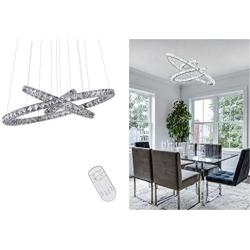 KAI Crystal Chandelier Island Pendant Light Dimmable with Remote Control Temperature Adjustable LED Contemporary Lamp with 72W 8640LM 3 Rings Modern Flush Mount Ceiling Lighting for Dining Room