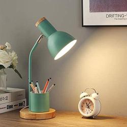 LITFAD Adjustable Iron Dome Task Light Study Lighting Nordic LED Reading Book Light Modern LED Table Light Bedside Lamp with Pen Container for Bedroom Study Room Office Reading-Eye-Caring - Green