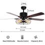 Retro Industrial Ceiling Fan with Light 5 Wood Reversible Blade Vintage Reversible Ceiling Fan 3 Speed Vintage Cage Chandelier Fan with Remote Control for Restaurant Bedroom Living Room (52 Inch)