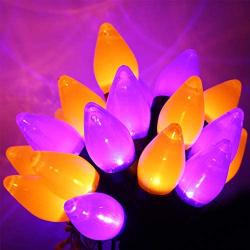 HAYATA C7 Bulbs Halloween String Lights 50 LED 24ft Strawberry Light for Outdoor, Indoor Decor - Fairy Lighting for Patio, Lawn, House, Bedroom, Window, Halloween Party Decorations, Purple Orange