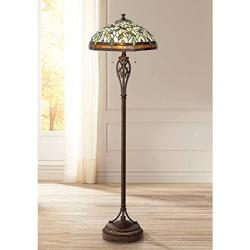 Leaf and Vine II Traditional Floor Lamp Bronze Tiffany Style Stained Glass Shade for Living Room Reading Bedroom - Robert Louis Tiffany