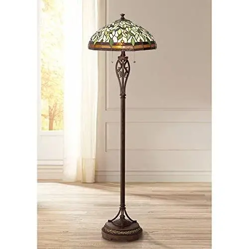 Leaf and Vine II Traditional Floor Lamp Bronze Tiffany Style Stained Glass Shade for Living Room Reading Bedroom - Robert Louis Tiffany