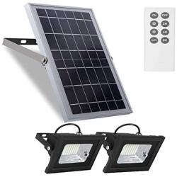 Solar Flood Lights Outdoor Dusk to Dawn Remote Control 10W 6V 13.6''x 9.3'' Solar Panels Lights with 800LM Dual 64LED 6500K Bright White Floodlights Ip65 Waterproof Solar Power Lamp for Sign,Shed,Barn