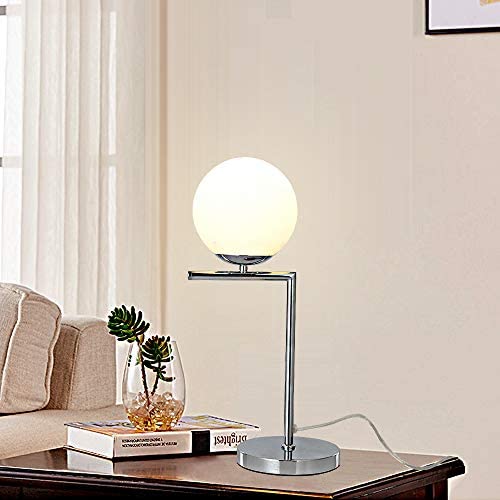 KARMIQI Modern Bedside Table Lamp with Glass Ball Shade, Contemporary Globe Desk Lamps for Living Room, Sliver Nightstand Lamps for Bedroom